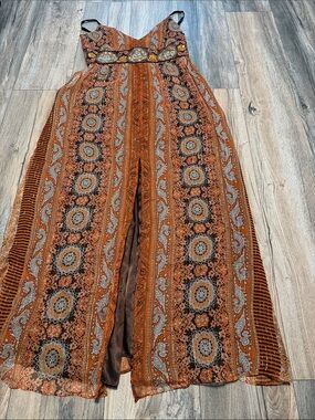 Spenser Jeremy Orange Paisley Strapless Dress